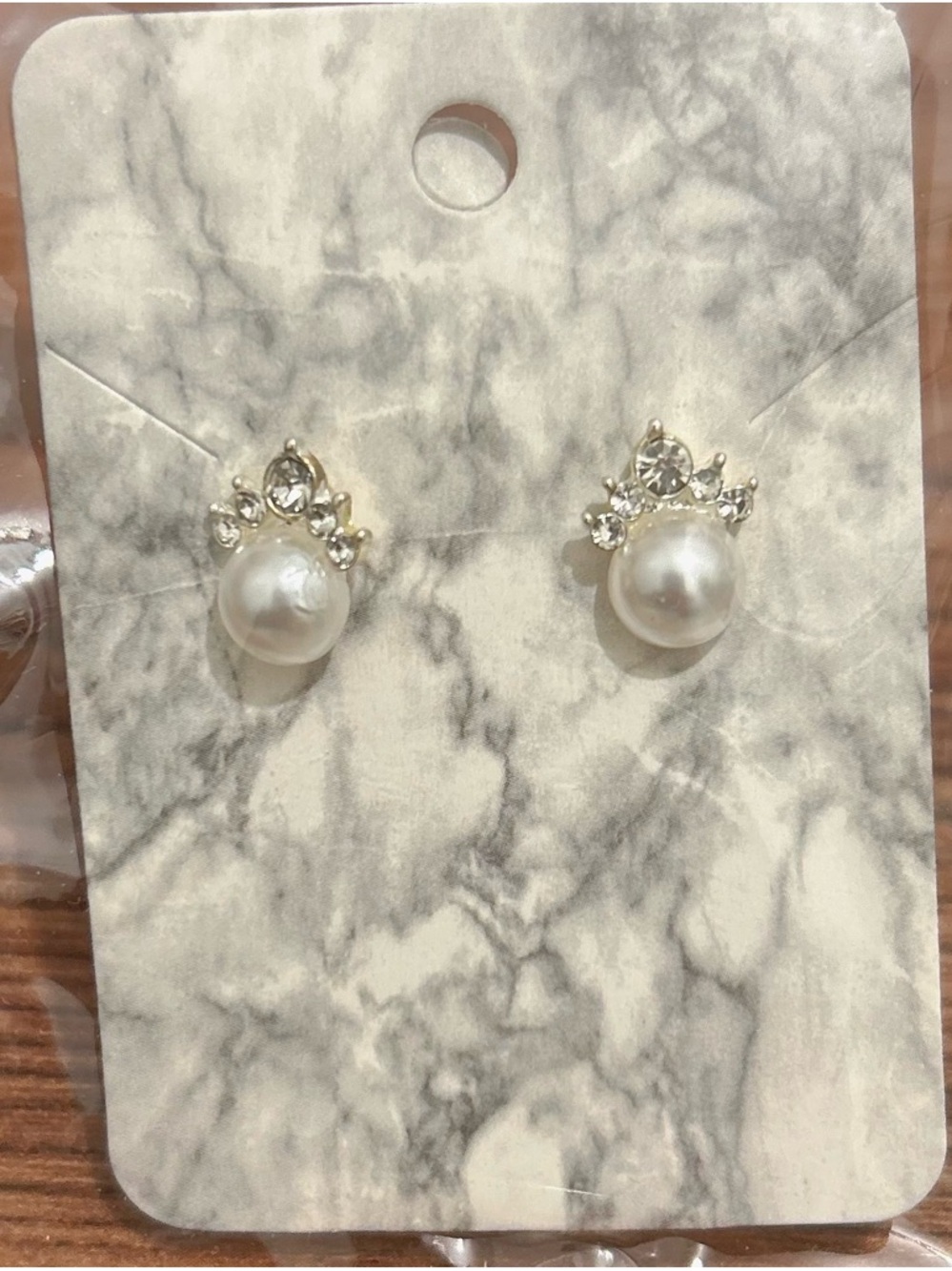 Faux Pearl and Crystal Crown Stud Earrings - White Pearl